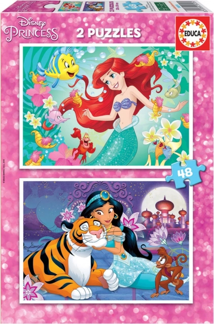 EDUCA Puslespil Disney prinsesser: Ariel og Jasmin 2x48 brikker