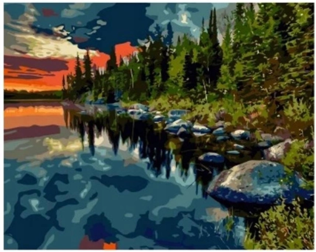 Diamantmaling Skov ved søen 30 × 40 cm
