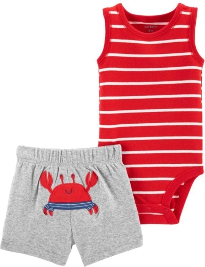 Carter’s sommersæt til drenge – body uden ærmer og korte bukser Red Stripe Crab, str. 56