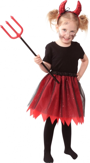 Børnekostume djævelpige tutu med hårbøjle og horn