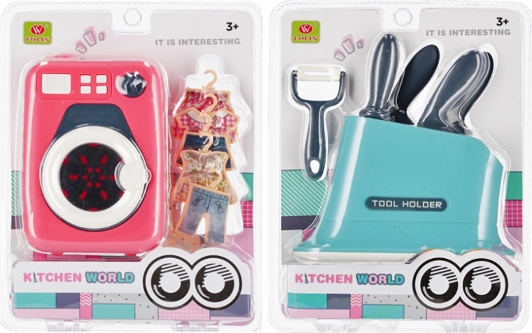 Børnesæt med husholdningsapparater med tilbehør – vaskemaskine eller køkkenknive