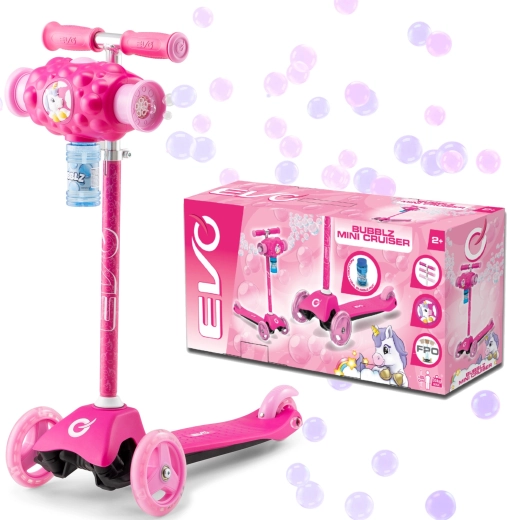 EVO Bubblz Mini Cruiser børnetre-hjulet løbehjul med bobleblæser, pink
