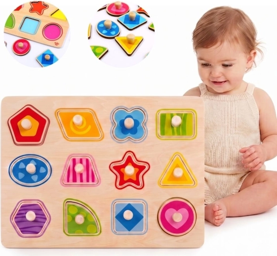 Tooky Toy Montessori træ-indsætningspuslespil former med greb - 1 stk.