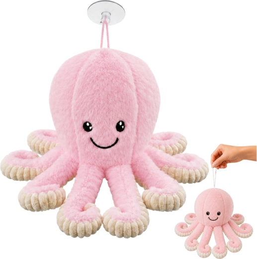 Plysblæksprutte med sugekop, pink 16 cm - 1 stk.