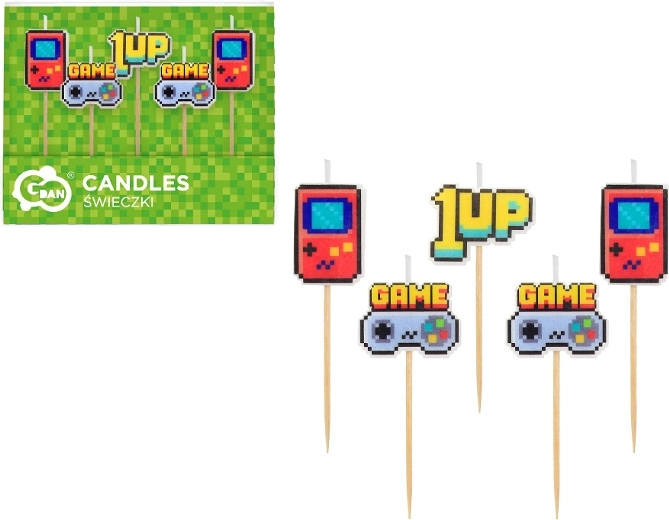 Game On fødselsdagslys med cake toppers 5 stk.