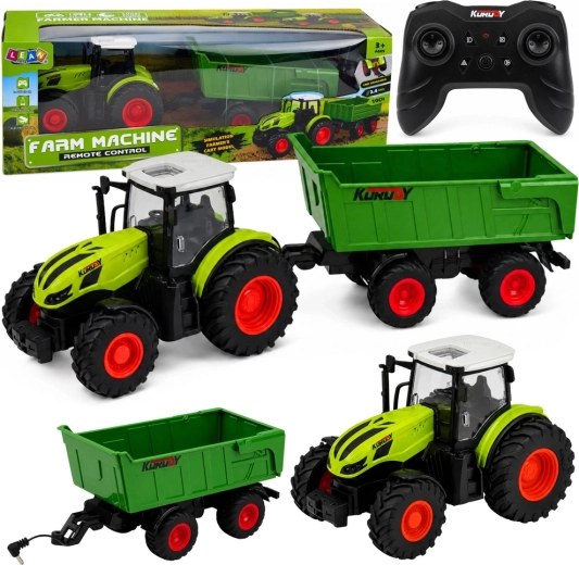 RC landbrugstraktor med tipbar trailer 1:24 med LED-lys