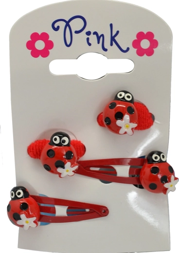 Lyserødt sæt med hårspænder og elastikker Mariehøne