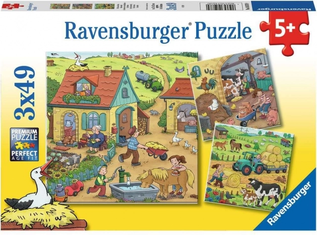 RAVENSBURGER puslespil På gården 3x49 brikker