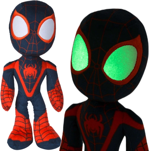 Plysch-Spider-Man Miles Morales med lysende øjne i mørket, 25 cm