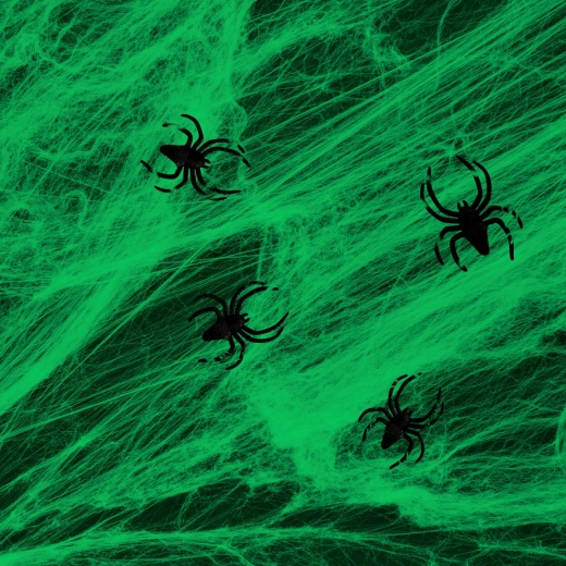 Grønt halloween-spindelvæv med edderkopper