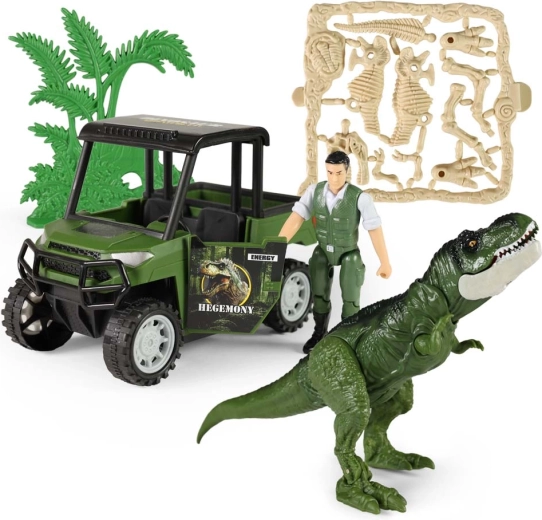 Actionssæt med dinosaurpark, bil og dinosaur med lyd