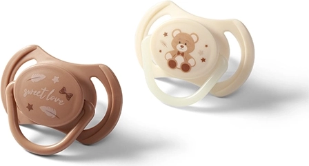 BabyOno silikonesutter symmetriske 0–6 mdr., sæt 2 stk (dag og selvlysende)