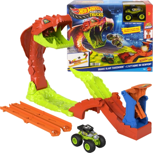 Hot Wheels Monster Trucks stuntbane Knockout-slange med Bone Shaker-køretøj