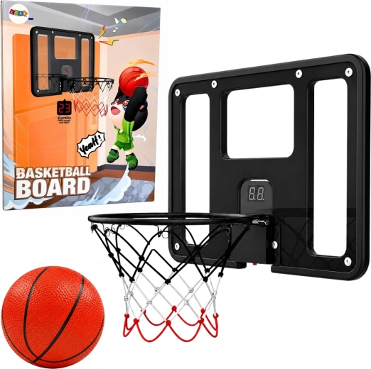Ophængt mini basketballkurv med elektronisk pointtæller, lys, lyde og bold