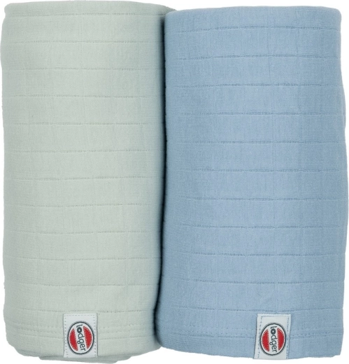 Lodger swaddler solid af økologisk bomuld 110 × 110 cm Peppermint/Blue fogg (2 stk.)