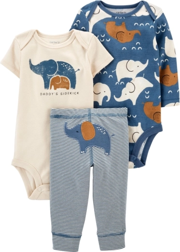 Carter’s tredelt drengesæt Blue Elephant – body med lange og korte ærmer samt joggingbukser