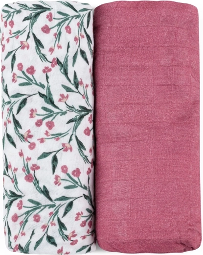 Petite&Mars bambus-muslin svøb/indpakningsklude Misty pink meadow 2 stk 120 × 120 cm
