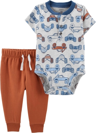 Carter's 2-delt sæt til drenge – kortærmet body og sweatpants, Brown Cars Henley