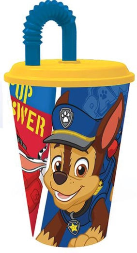Plastikkrus med sugerør PAW PATROL 430 ml blå