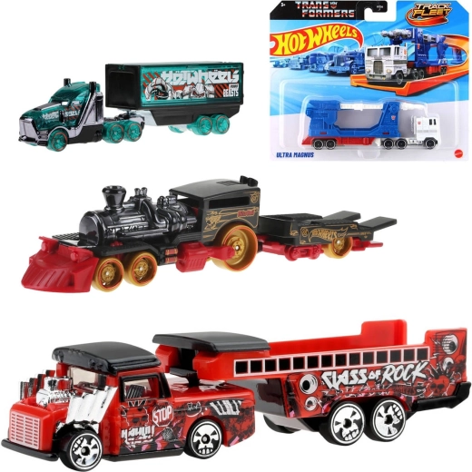 Mattel Hot Wheels Track Fleet køretøj med trailer Transformers - 1 stk.
