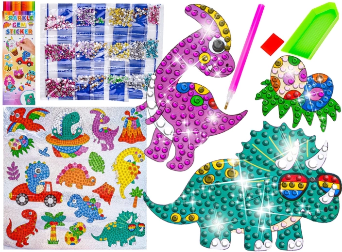 Diamantmosaik – glitrende dinosaur-klistermærker (18 stk.)