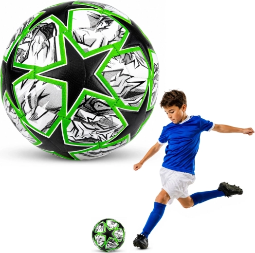 Træningsfodbold størrelse 5, sort-grøn, 22 cm
