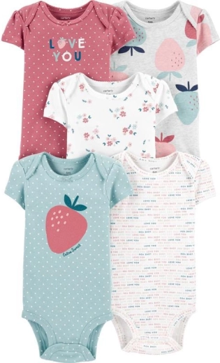 Carter's pige-body med korte ærmer Strawberry, 5 stk., str. 46