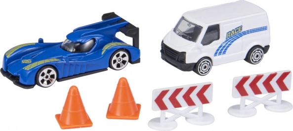 TEAMSTERZ RAPID RACERS – racersæt: bil og støttevogn med kegler og barrierer