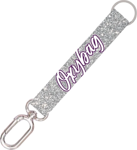 Kort nøglering med karabinhage Silver Glitter
