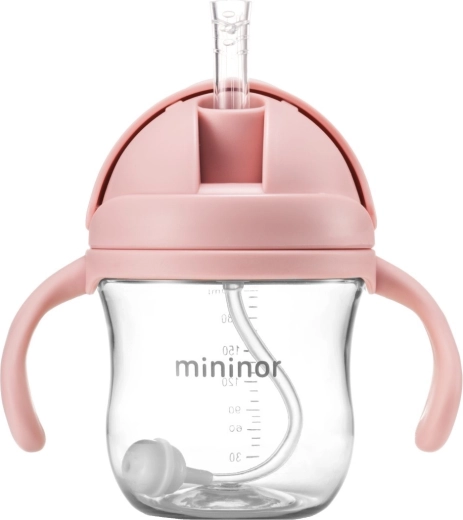Mininor tritanflaske med sugerør, rose 330 ml