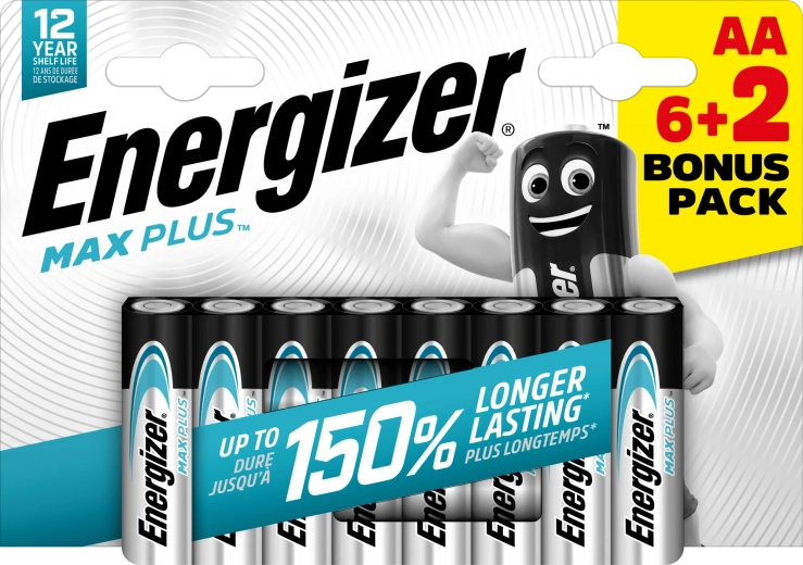 Energizer Max Plus AA alkaliske batterier 6+2 stk