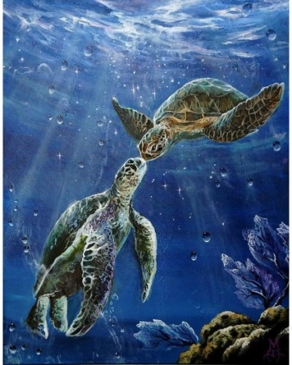 Diamantbroderi (diamond painting) havskildpadder 30 × 40 cm