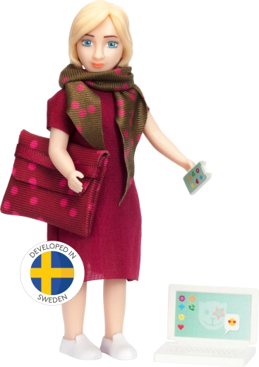 Lundby dukke mor – businesskvinde med bærbar computer og telefon