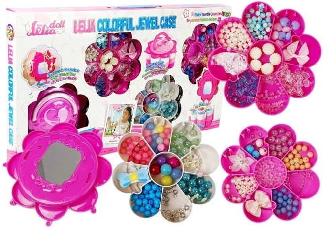 DIY smykkesæt med perler med sammenklappelig kuffert og spejl