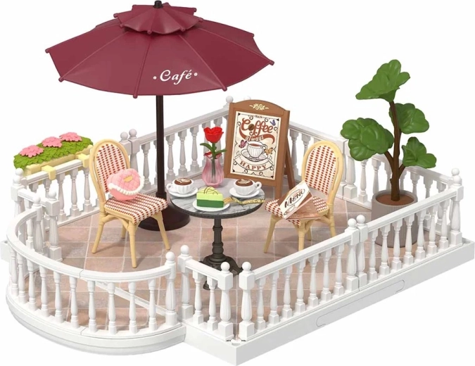 RoboTime udvidelse med miniaturehusets terrasse med parasol