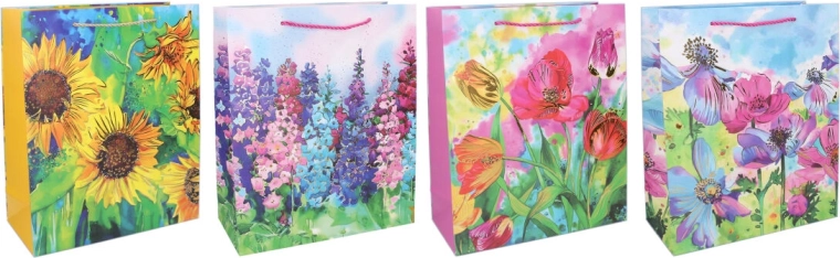 Gavepose i papir S 18 × 23 × 8 cm – blomsterdesign, helårs