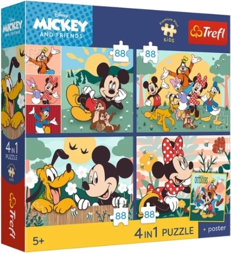 Trefl puzzle Premium Plus Kids Mickey Mouse – sammen med venner 4×88 brikker