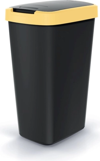 Affaldsspand 45 l med vippe-/åbningslåg COMPACTA Q FLAP, sort-gul
