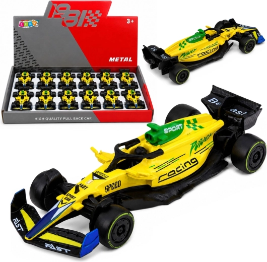 Racerbil i metal (formel) pull back 1:43 gul