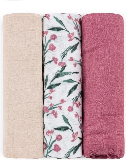 Bambus-muslinbleer Petite&Mars Moussy pink meadow 68 × 68 cm (3 stk.)