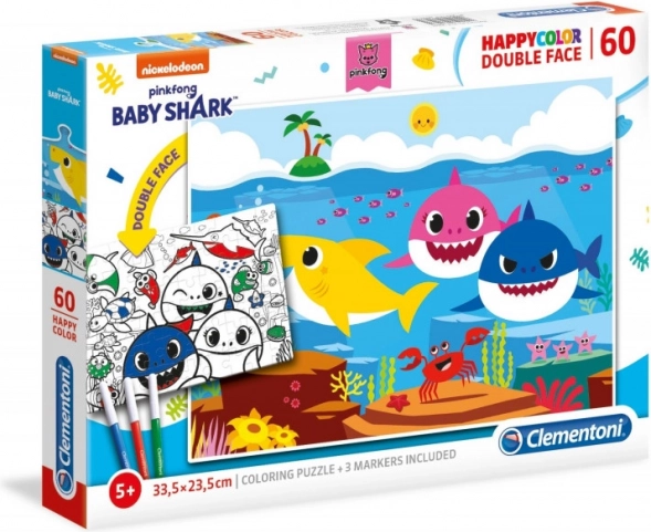 Dobbeltsidet puslespil og maleark BABY SHARK 60 brikker