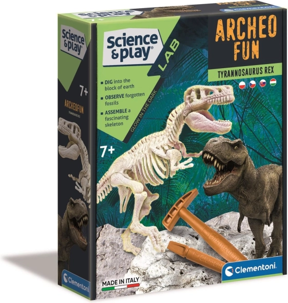 Clementoni Science & Play Archeo Fun: tyrannosaurus rex – arkæologisæt med lysende skelet