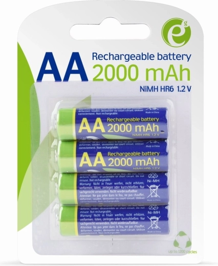Genopladede AA NiMH 2000 mAh batterier – blister 4 stk.