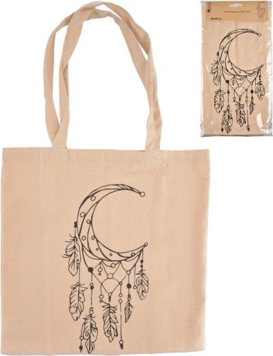 Beige bomuldstaske med drømmefanger-motiv 36 × 40 cm