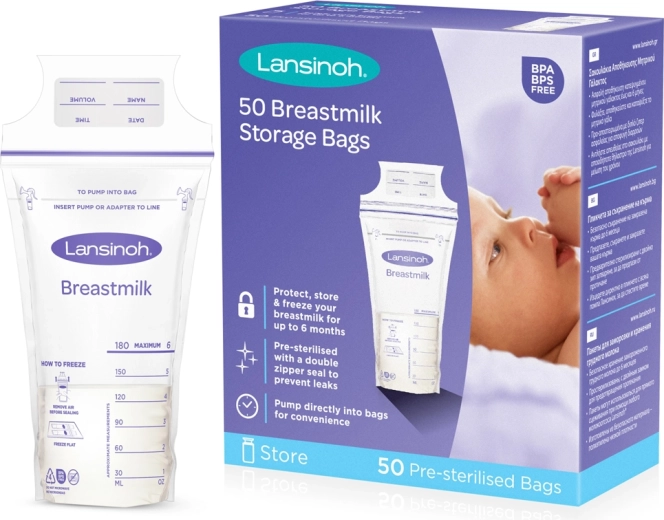 LANSINOH poser til opbevaring af modermælk 180 ml, 25 stk.