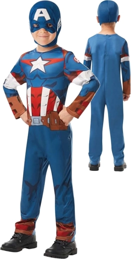 Marvel Avengers Captain America-børnekostume med maske, 110–116 cm