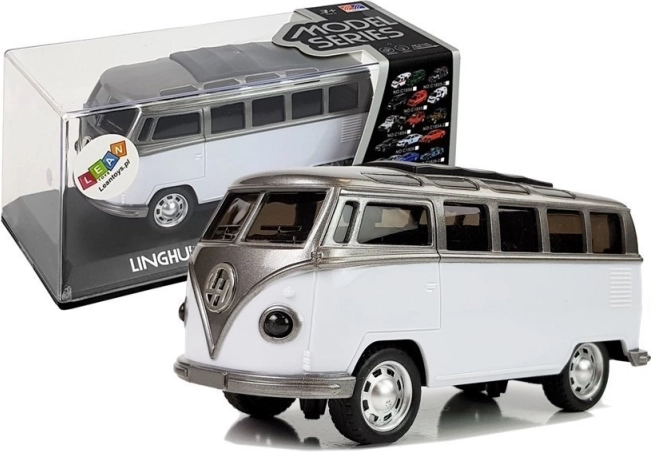 Fjedredrevet bus med batteridrevet lys og lyde – hvid