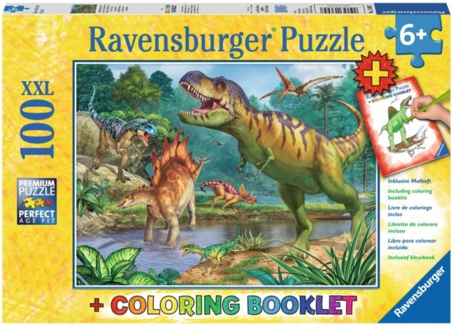 Puslespil forhistorisk verden af dinosaurer XXL 100 brikker + malebog RAVENSBURGER