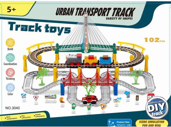 Elektrisk togbane med bro og bil