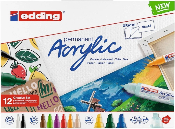 Akryl-tuschpenne Edding Creative – sæt med 12 farver